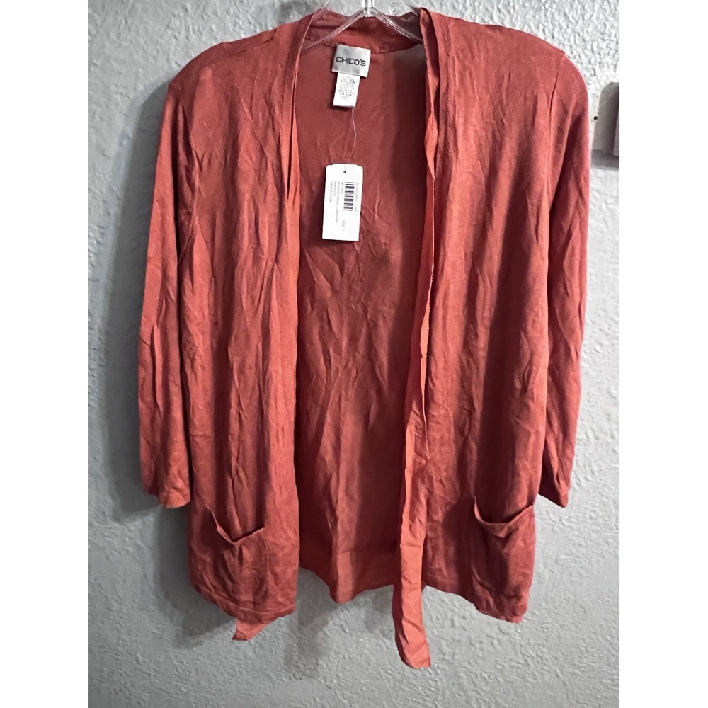 Chico's Women Rust Open Cardigan 3/4 Sleeve Sweater size 1 Silk Blend